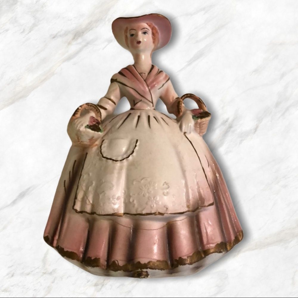 Artmark Pink Lady With Flowers Porcelain Planter